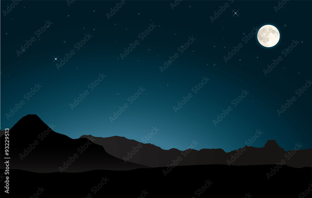 満月と山の夜空