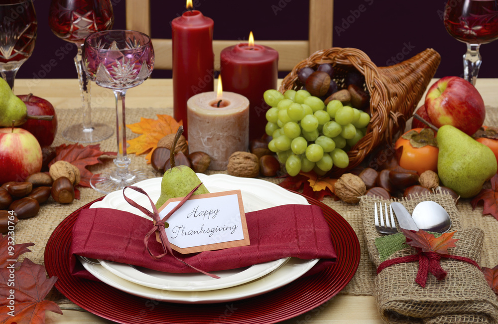 Country style rustic Thanksgiving table setting
