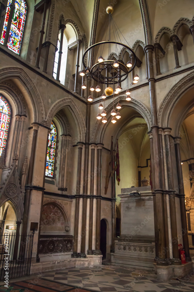 ROCHESTER, UK - MAY 16, 2015: Interior of Rochester Cathedral the England's second oldest, having been founded in 604AD. The present building dates back to 1080.
