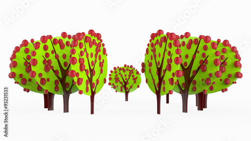 red fruits trees in a group