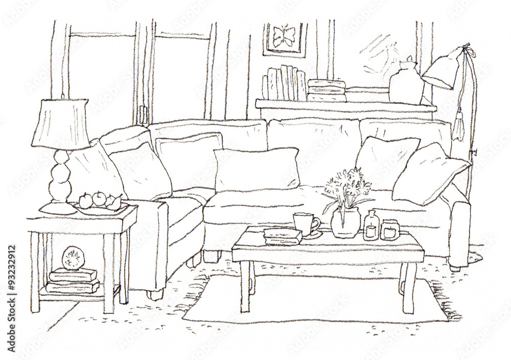 部屋 白黒 イラスト Stock Illustration Adobe Stock