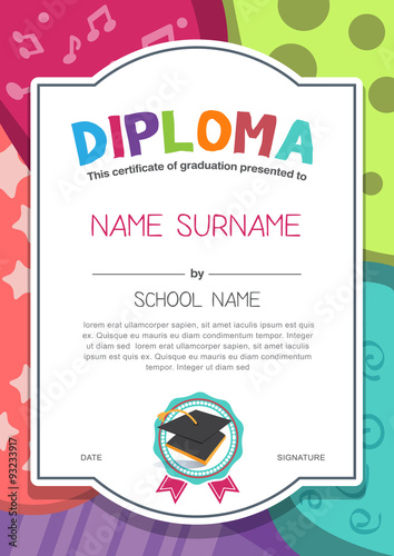 Preschool Kids Diploma certificate background design template