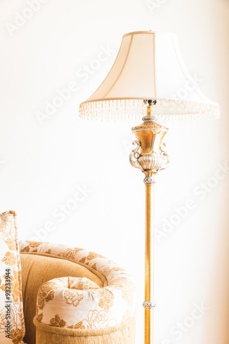 Pillow on sofa with light lamp