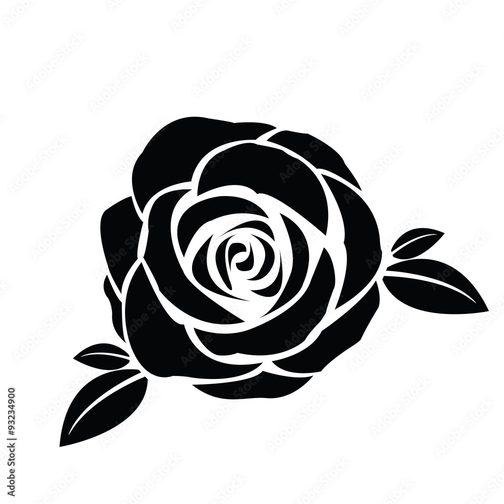 Fototapeta premium Black silhouette of rose with leaves