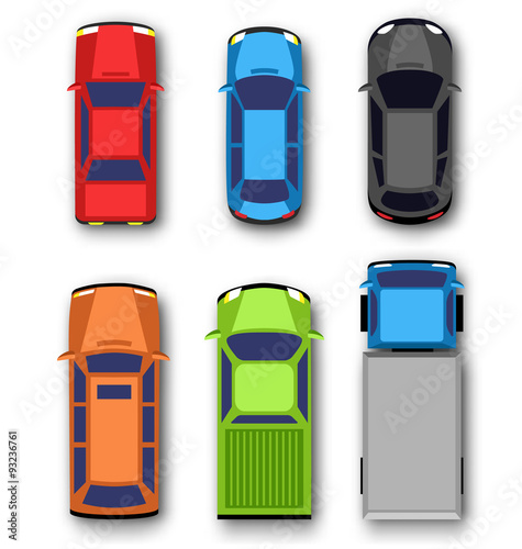 Multicolored car collection isolated on white background