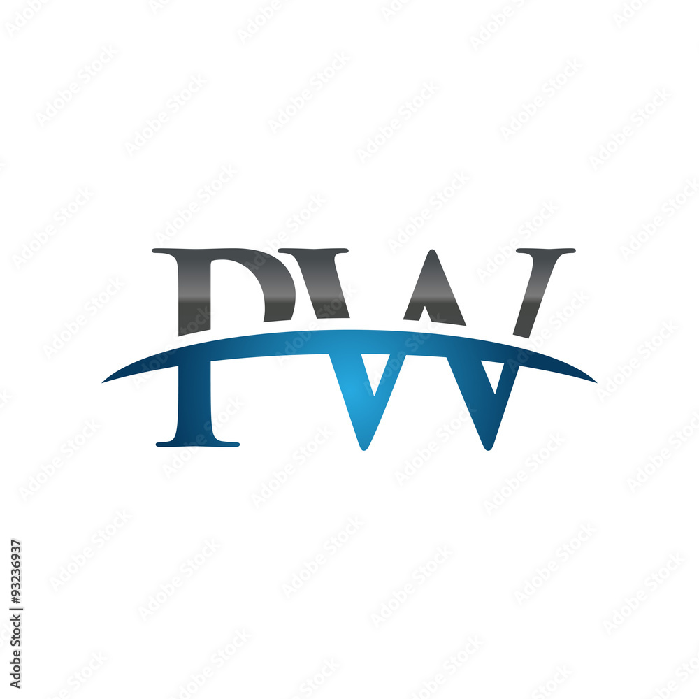 PW initial company swoosh logo blue PW initial company swoosh logo blue