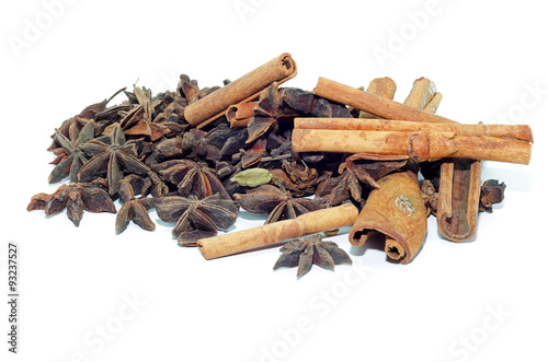 Various spices on a white background