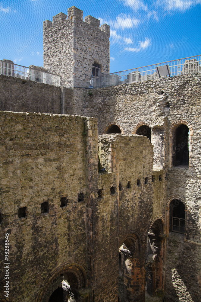 ROCHESTER, UK - MAY 16, 2015: Rochester Castle 12th-century. Castle and ruins of fortifications. Kent, South East England. 