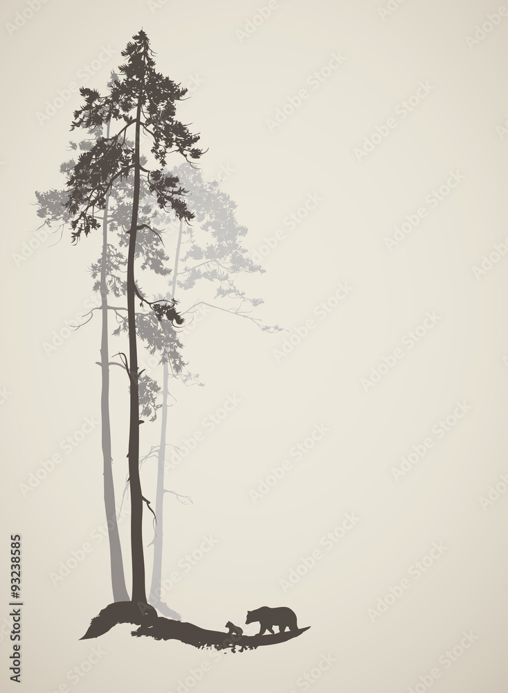 Obraz premium silhouette of forest with bears