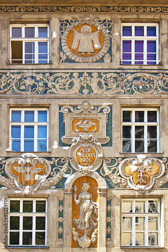 Ruffini house, beautiful and rich decorated house in center of Munich. Facade detail. photo