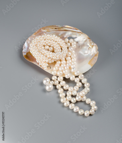 Beautiful necklace of white pearls in pearl
