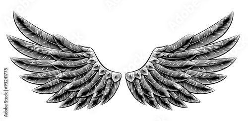Vintage woodcut wings