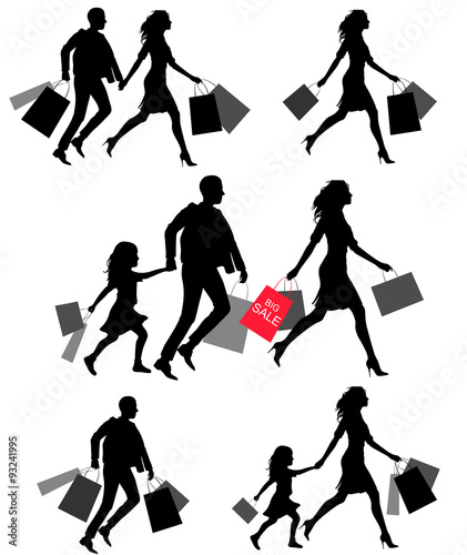 silhouettes of people shoping