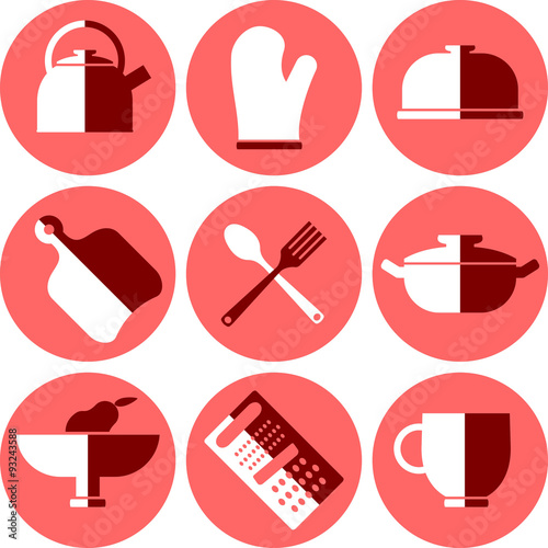 Set of kitchen utensils icons in flat style
