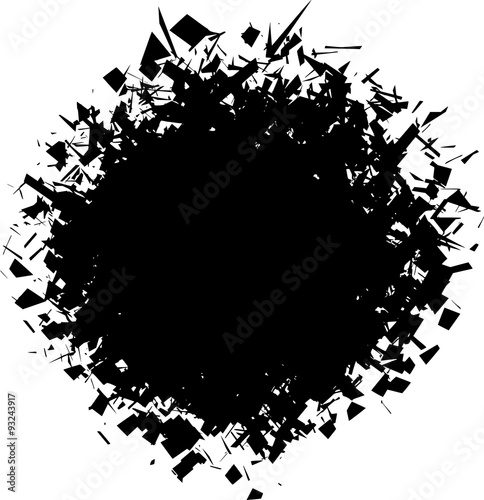 exploded futuristic round shape in black over white