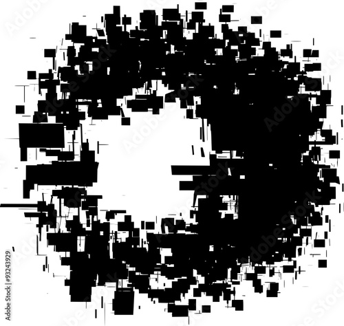 exploded futuristic round shape in black over white