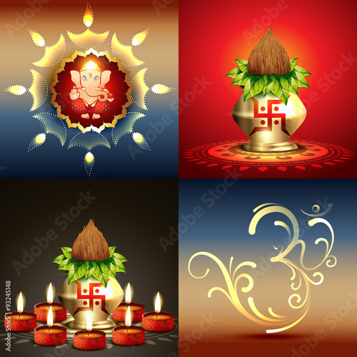 vector set of diwali background with lord ganesha