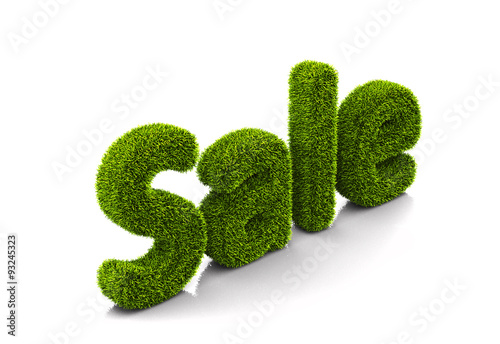 Green grassy symbol of sale isolated on white