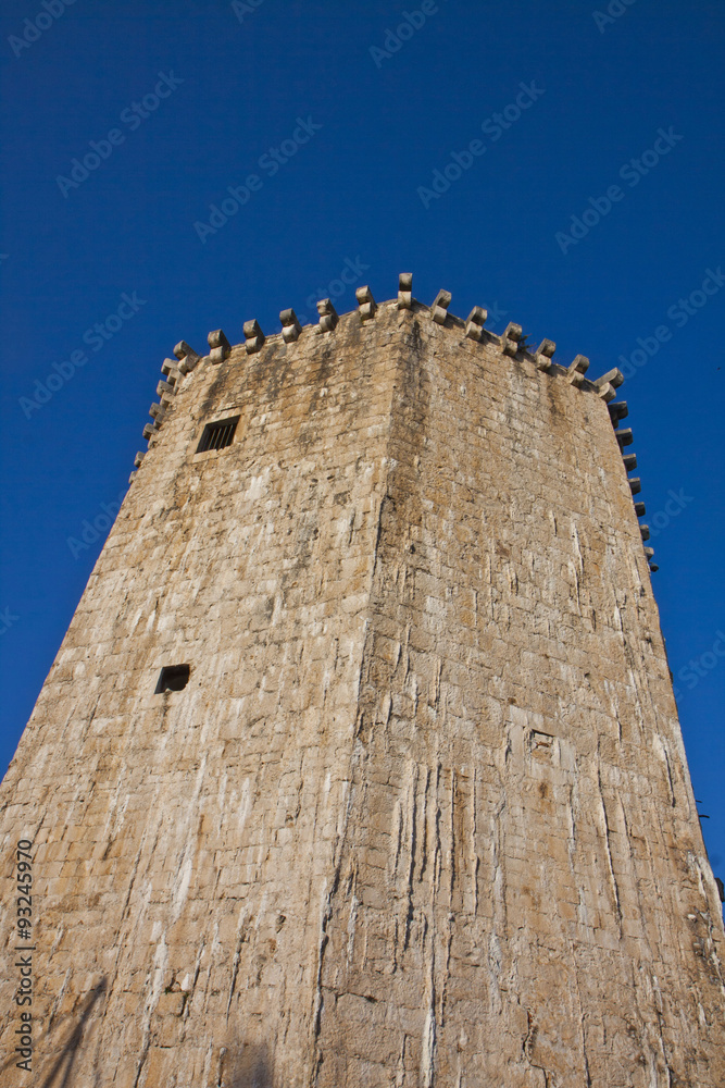 Tower detail of Kamerlengo castle and fortress in Trogir, Croatia. The castle was built around 1500 to defend the town from Turk invasions from the sea