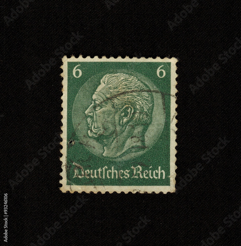 GERMANY - CIRCA 1932: A stamp printed in Germany shows portrait of Paul von Hindenburg, 2nd President of German Reich, without inscription, from series 