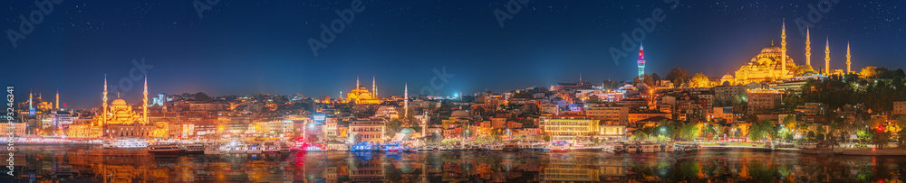 Panorama os Istanbul and Bosporus at night