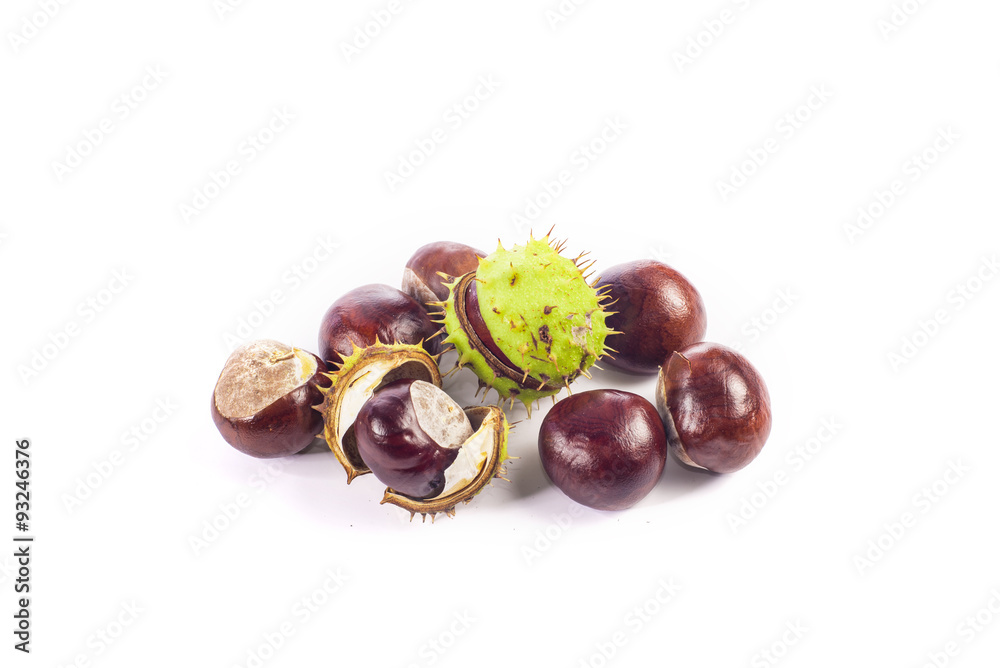 Chestnuts on white background