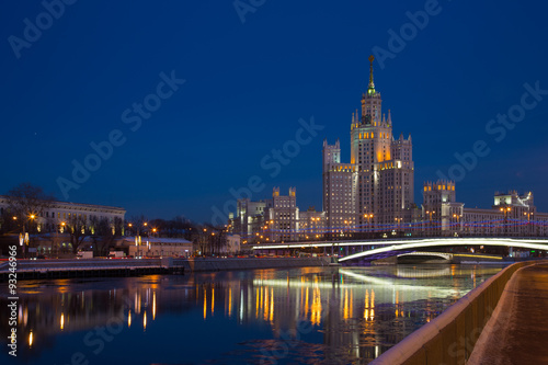One of seven Stalin skyscrapers  the high-rise building on Kotelnicheskaya Embankment in night illumination  Moscow