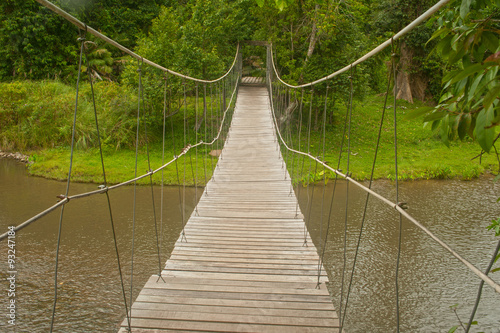 Hanging wooden bridge in the forest. © topten22photo