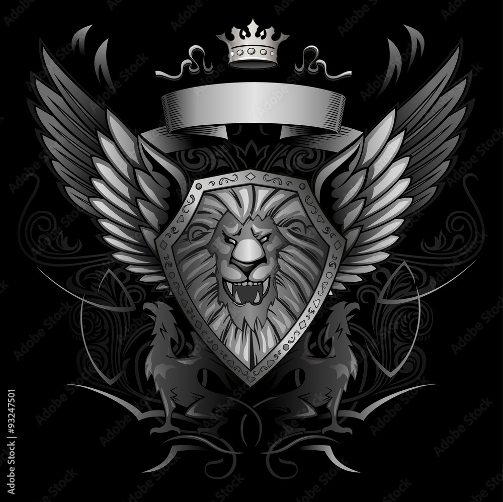 Naklejka premium Roaring Lion Winged Shield Insignia