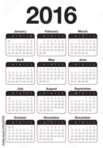 2016 Year Calendar