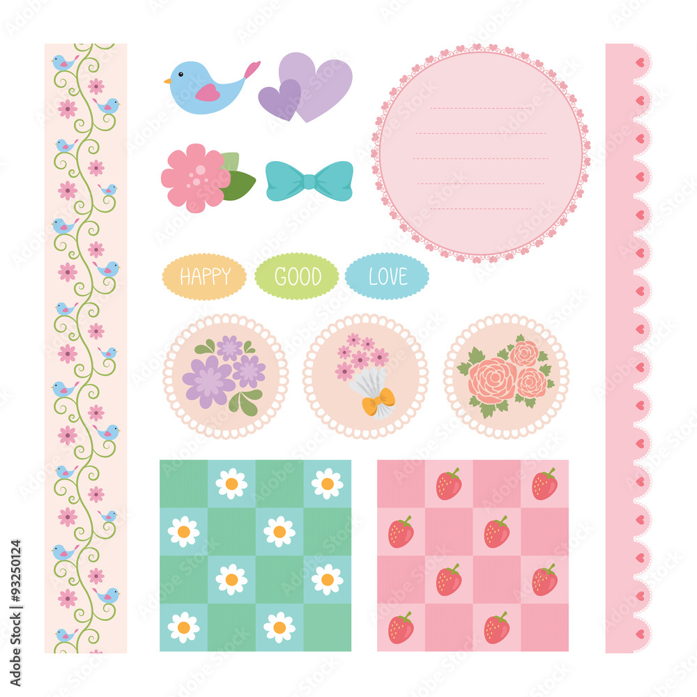 Cute scrapbook elements, vector illustration