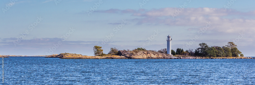 Panorama of a lighthouse in the Baltic sea at the coast of Swede