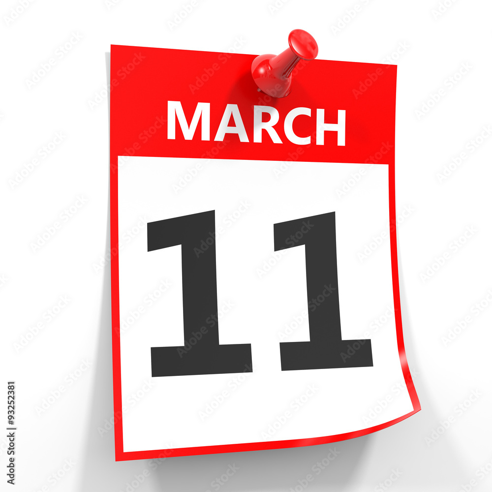 11 march calendar sheet with red pin. 11 march calendar sheet with red pin.
