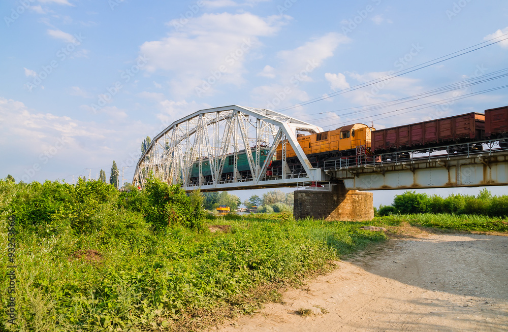 Freight train on the bridge