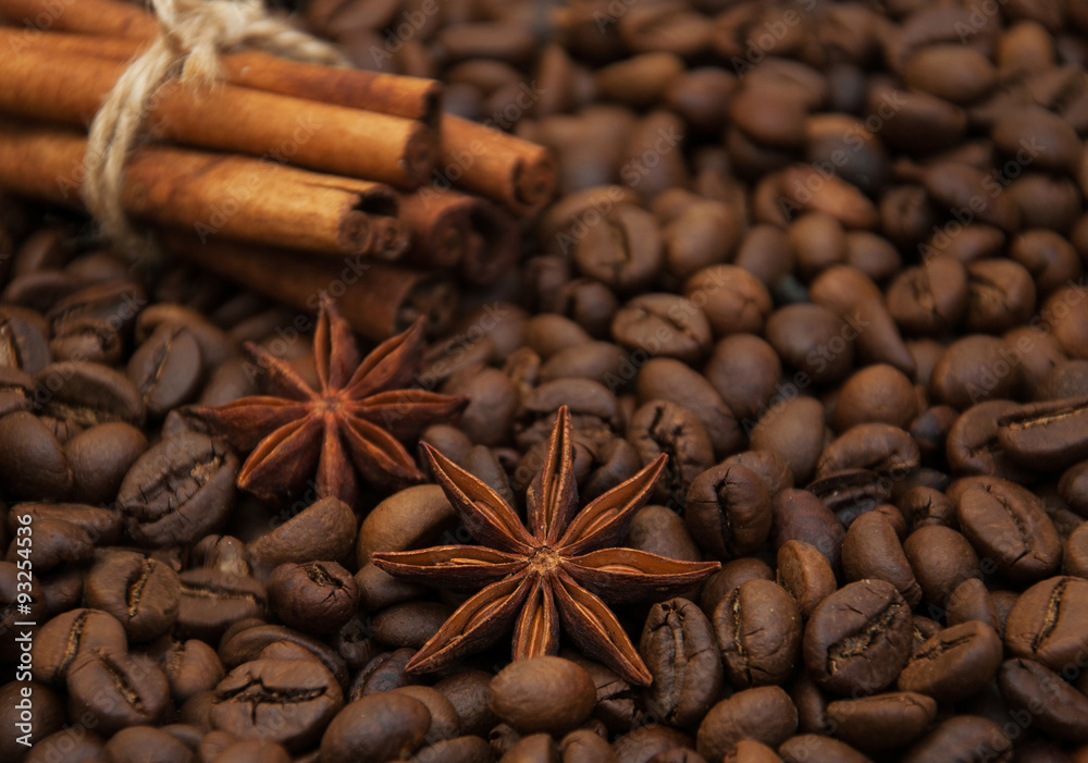 Fototapeta coffee beans and spices