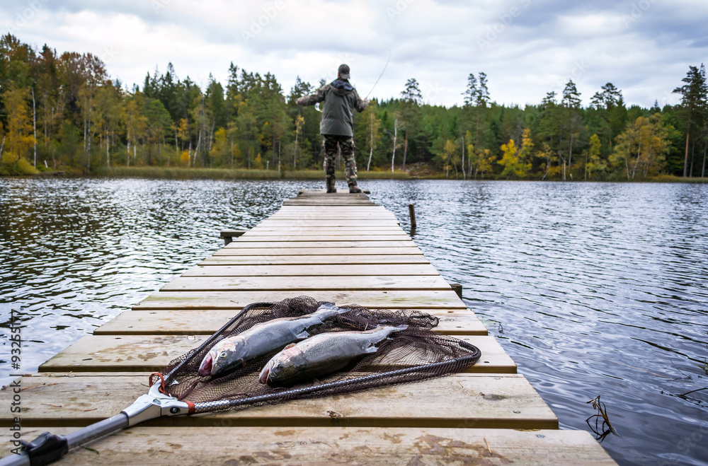 Obraz premium Autumn fly fishing from bridge