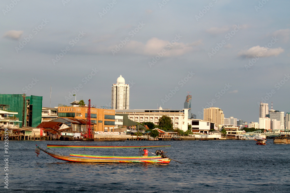 Motor boat on the Chao Phraya River in Bangkok, Thailand