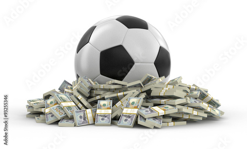 Soccer football with dollars. Image with clipping path