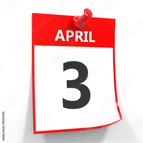 3 april calendar sheet with red pin.
