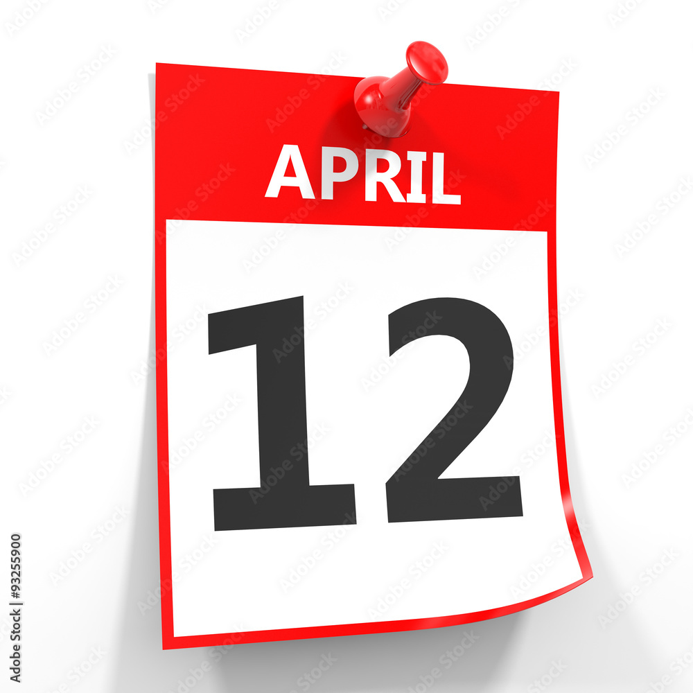 12 april calendar sheet with red pin. 12 april calendar sheet with red pin.
