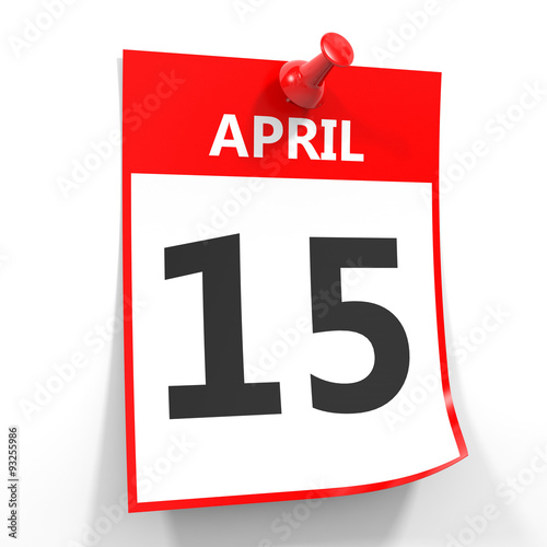 15 april calendar sheet with red pin.