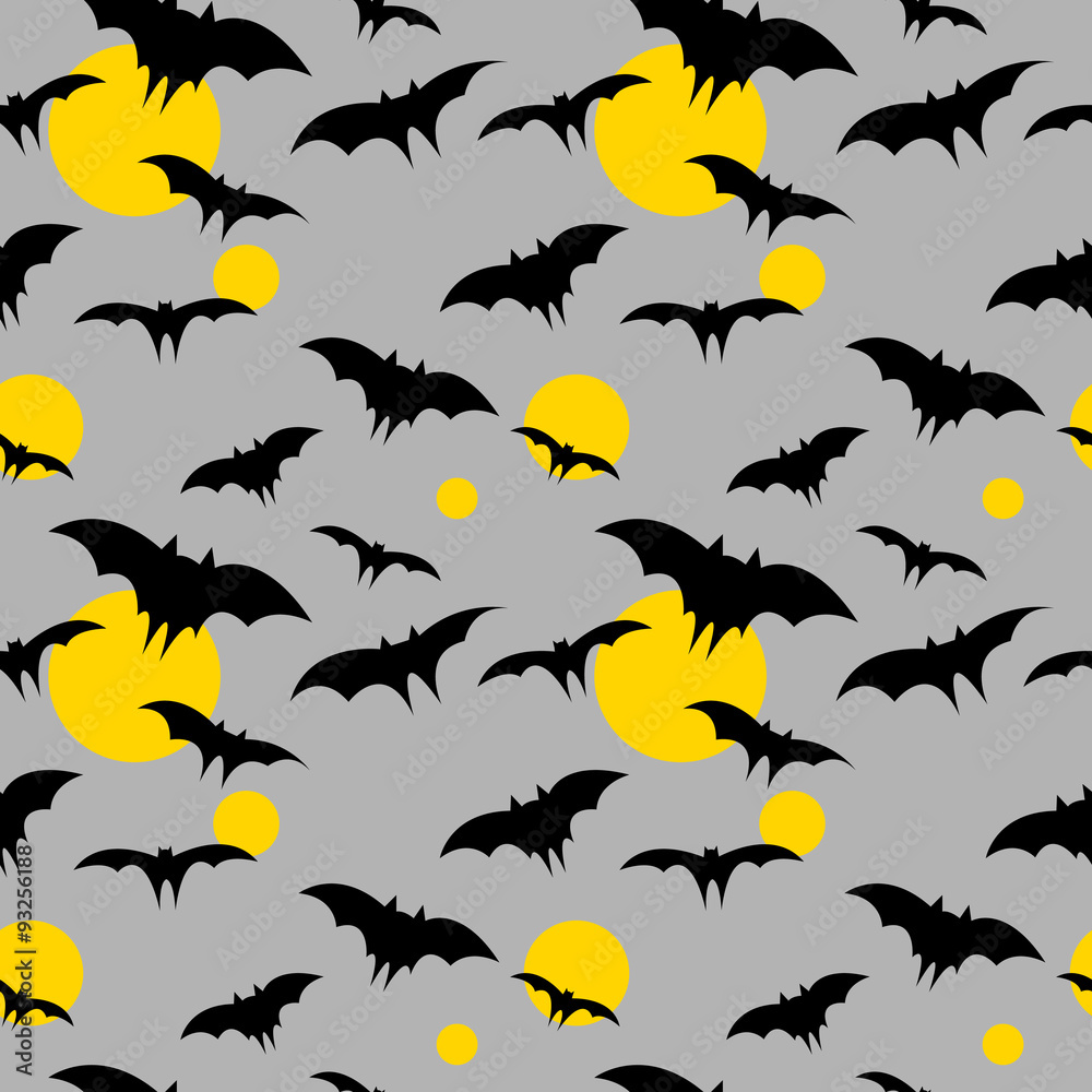 Obraz premium Vector seamless halloween pattern with bat and moons. Festive wrapper. Background.