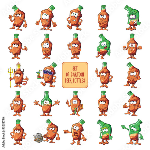 Big set of cartoon beer or lemonade bottle.