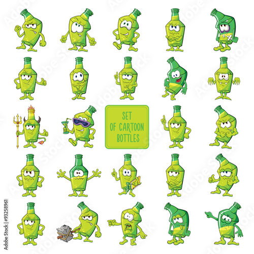 Big set of cartoon beer or lemonade bottle.
