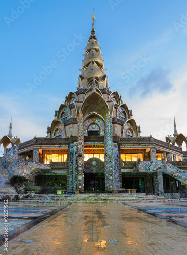 Beautiful Golden pagoda of Wat Pha Sorn Kaew illuminated at twil