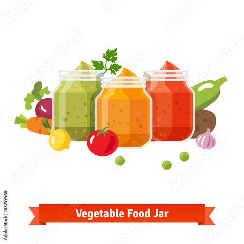 Vegetable food jars. Baby puree