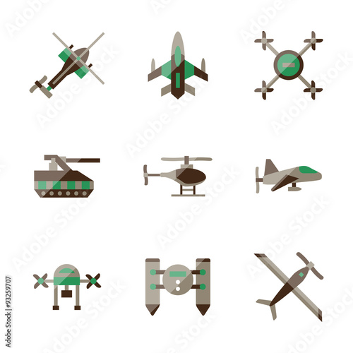 Unmanned robots flat color icons