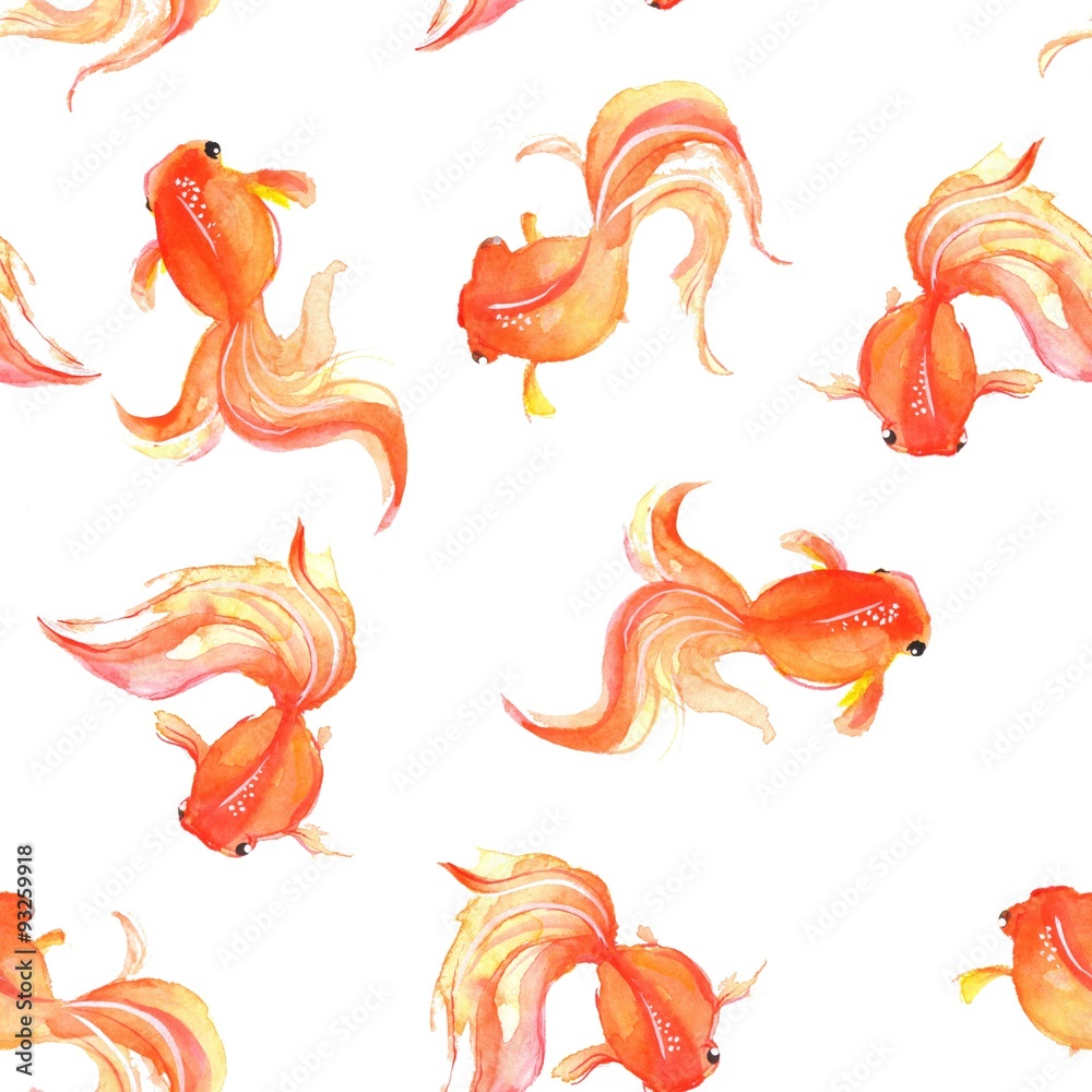 Seamless background with hand drawn goldfish. Watercolor Seamless background with hand drawn goldfish. Watercolor