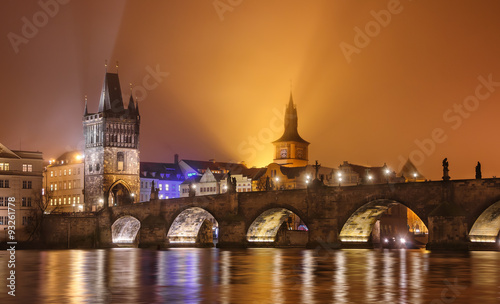Charles bridge water reflection, Prague, Czech republic