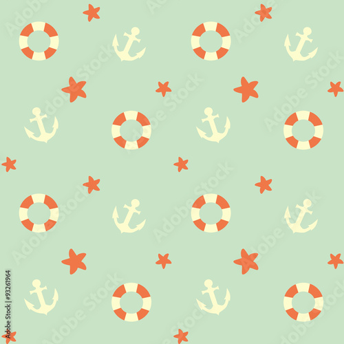 lifebuoy and anchor seamless vector pattern background illustration